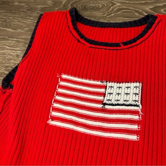 Vintage Crystal-Kobe American Flag Ribbed Sweater Tank, Size Small, 100% cotton - Picture 5 of 5